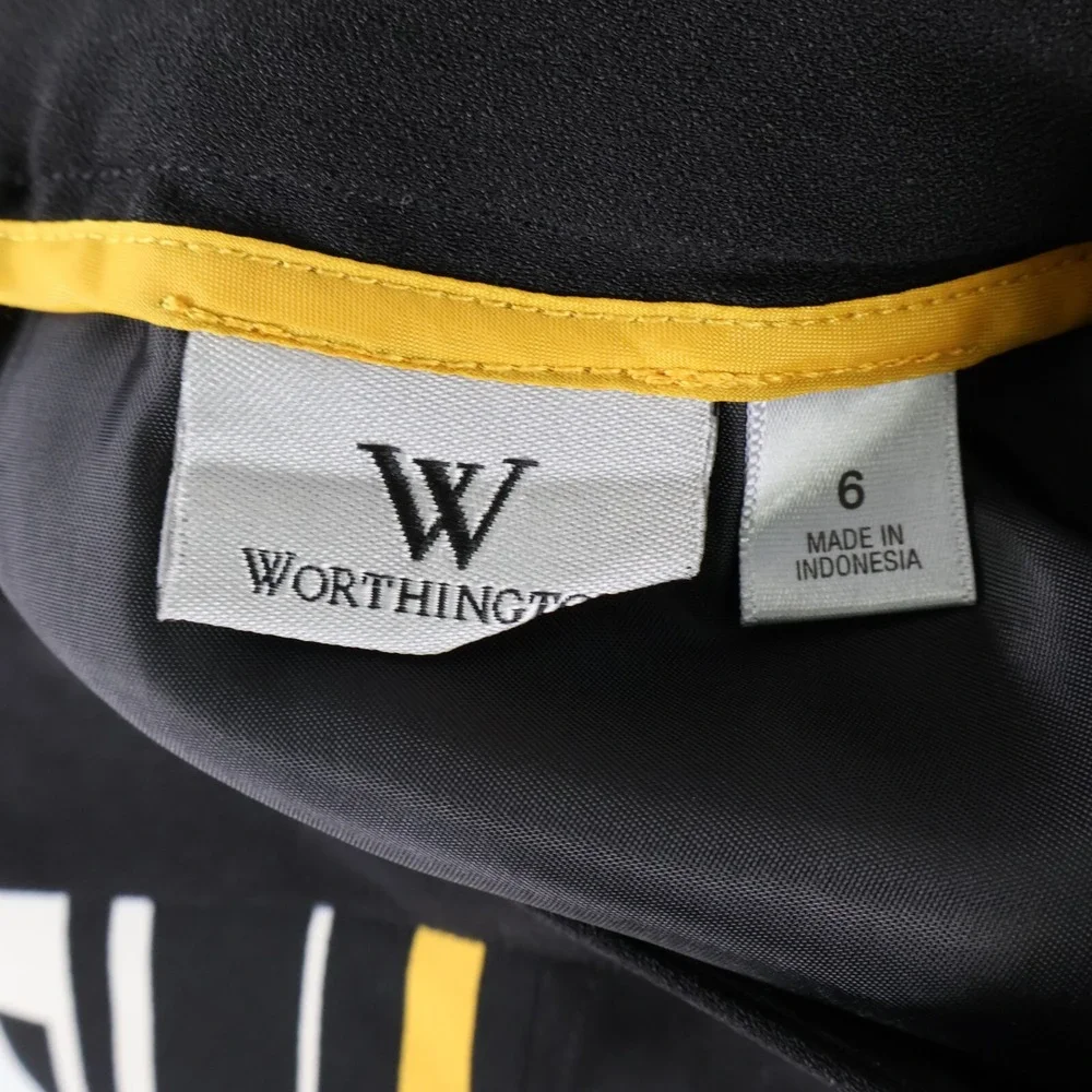 Worthington Short Skirt Lined Straight Womens Size 6 Black Yellow White Back Zip